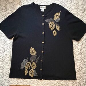 Alfred Dunner Blue Floral Cardigan Knit Y2K Vintage Sweater Womens XL Spring